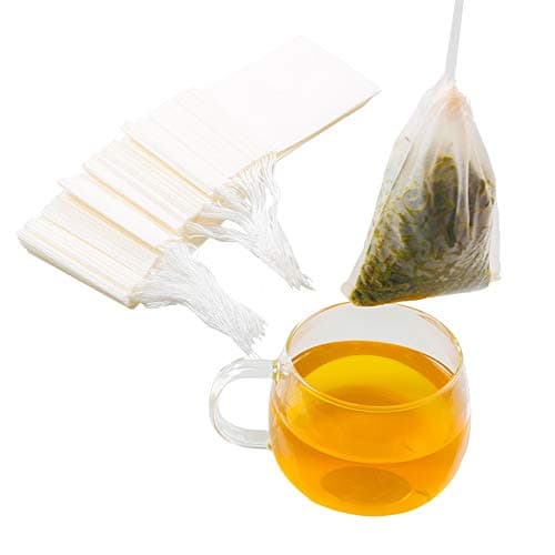 Tinkee Tea Filter bags, safe and natural material, disposable tea infuser, empty tea bag with drawstring for loose leaf tea, set of 100(3.15 x 3.94 inch ) (White)