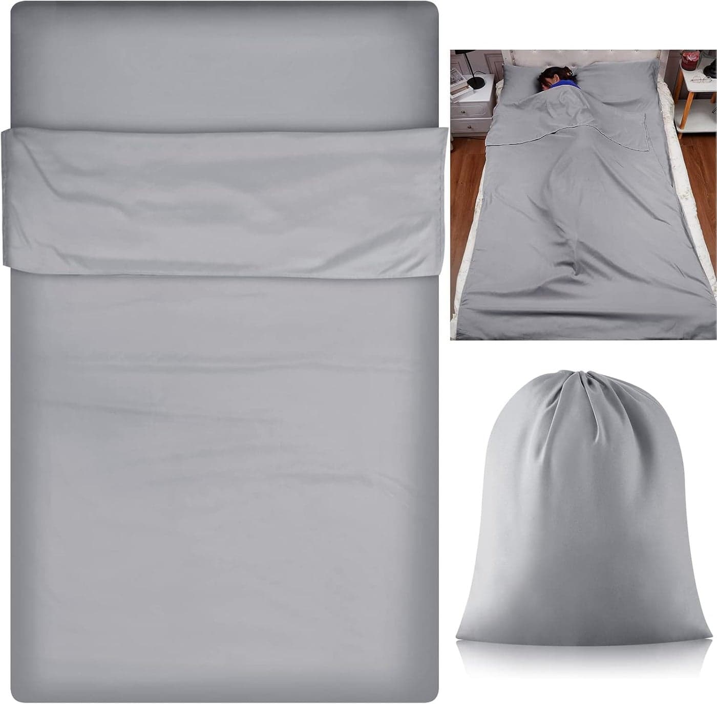 Irenare Self Tan Sleep Sack Breathable Self Tanning Sheet Protector for Bed Travel Sleeping Bag Camping and Sheet Liner for Outdoor Travel Hiking(Silver Gray)