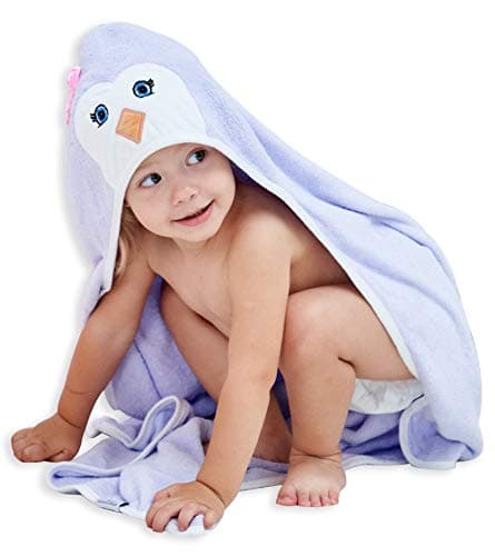 HIPHOP PANDA Hooded Towel Rayon Made from Bamboo Bath Towel with Bear Ears for Newborn Babie Toddler Infant Absorbent Large Baby Towel Purple Penguin 375 x 375 Inch