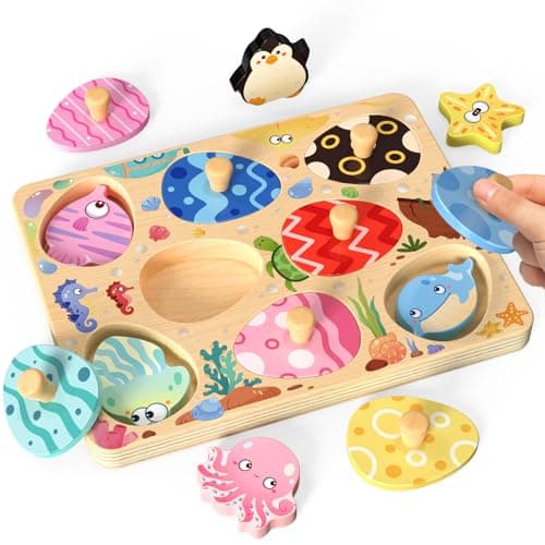 Zeoddler Wooden Puzzles for Toddlers 8 Pcs Sea Animal Matching Egg Puzzle Montessori Toys for Boy Girl Easter Birthday Gifts Preschool Learning Activities Educational Toys for Boys Girls