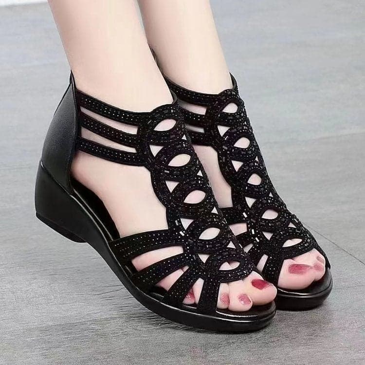 Roman Sandals For Women 2025 Style Cut Out Fish Mouth Soft Sole Mom Shoes Fashionable Outer Wear Wedge Sandals For Women