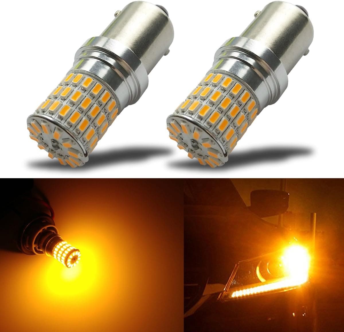 iBrightstar 9-30V Extremely Bright 1156 1141 1003 BA15S LED Bulbs Replacement for Turn Signal RV Lights, Amber Yellow