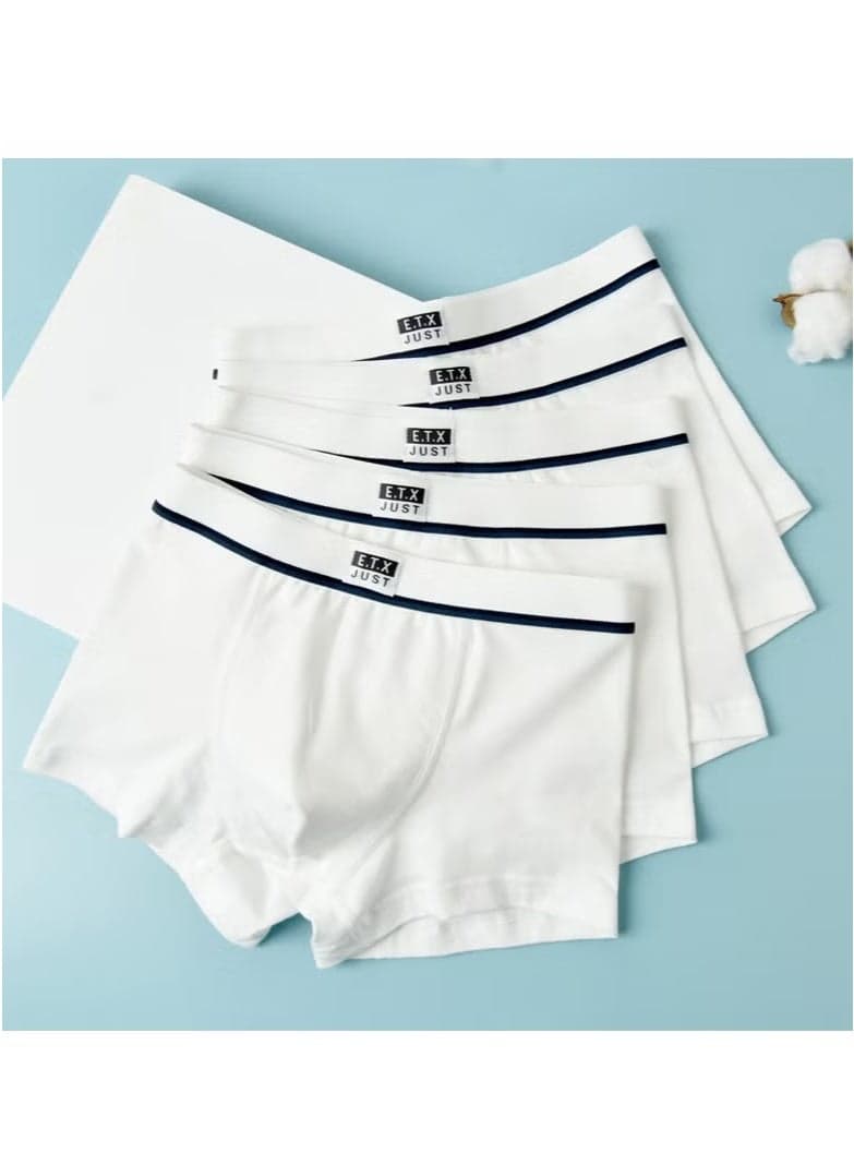 Boys Underwear A-line Boxer Children Cotton Underwear Solid Color 5 Pack White