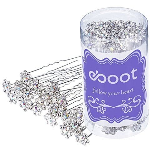 eBoot 40 Pack Flower Crystal Rhinestone Hair Pins with a Storage Bag for Bridal Wedding Hair Accessories White
