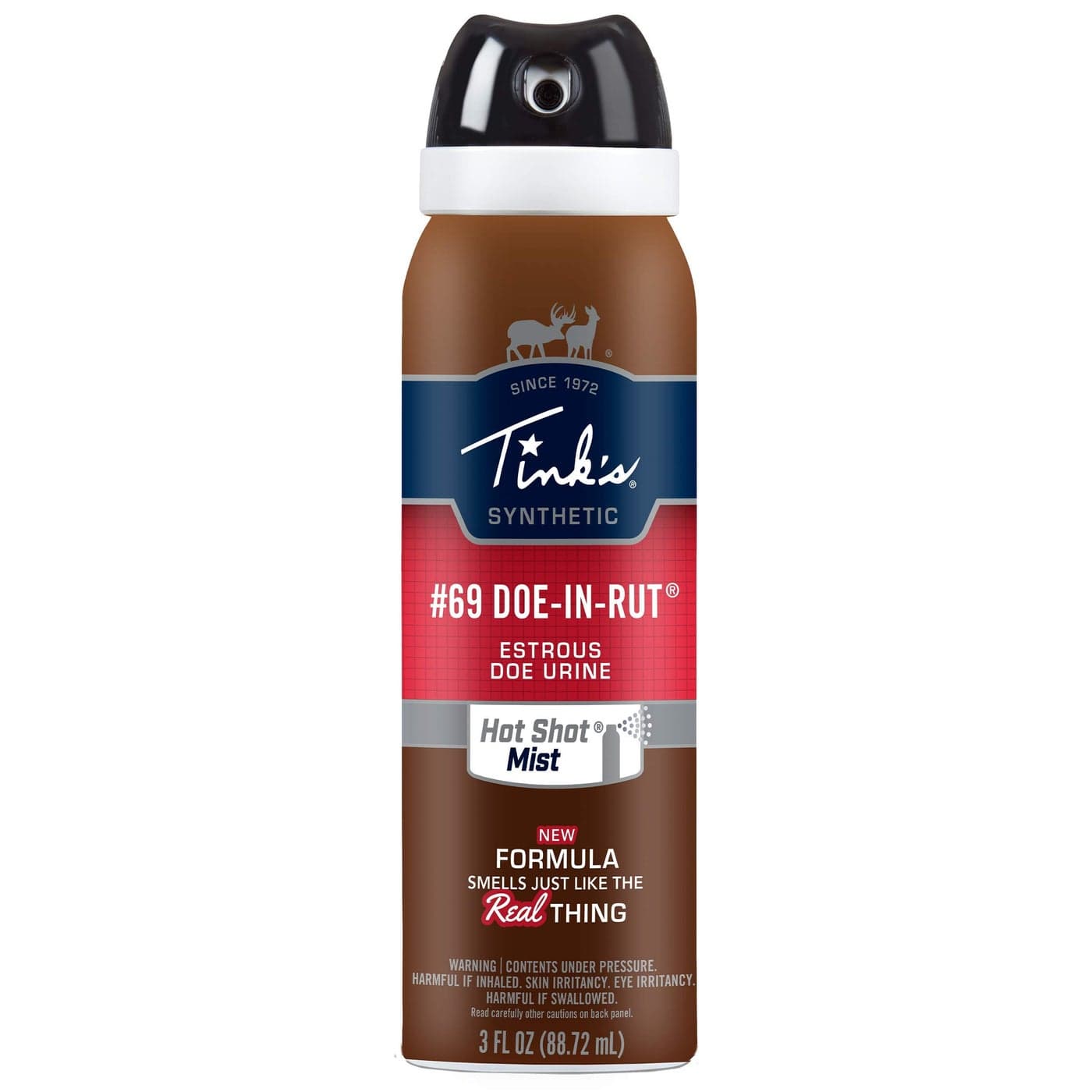 TINK'S Hot Shot #69 Doe-in-Rut Synthetic Estrous Mist | 3 Fl Oz Spray Bottle | Deer Attractant, Hunting Accessories, Synthetic Deer Scent | Powerful Fine Mist | Secure Locking Cap Brown W5260