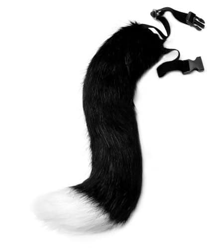 Moyubath Cat Wolf Fox Faux Fur Furry Tail for Cosplay Halloween Fancy Party Costume Accessories Black White