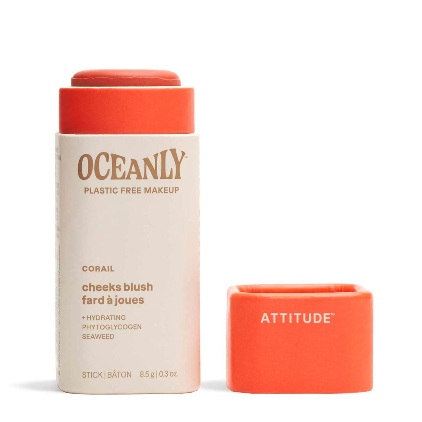 ATTITUDE Oceanly PlasticFree Lightweight Blush Stick Titanium DioxideFree EWG Verified Vegan Crueltyfree Makeup Corail 03 Ounces