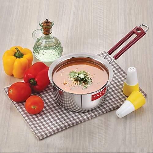 HAZEL Stainless Steel Milk Saucepan Tea Pan with Fixed Rubber Grip Handle, 1900 ML, Silver