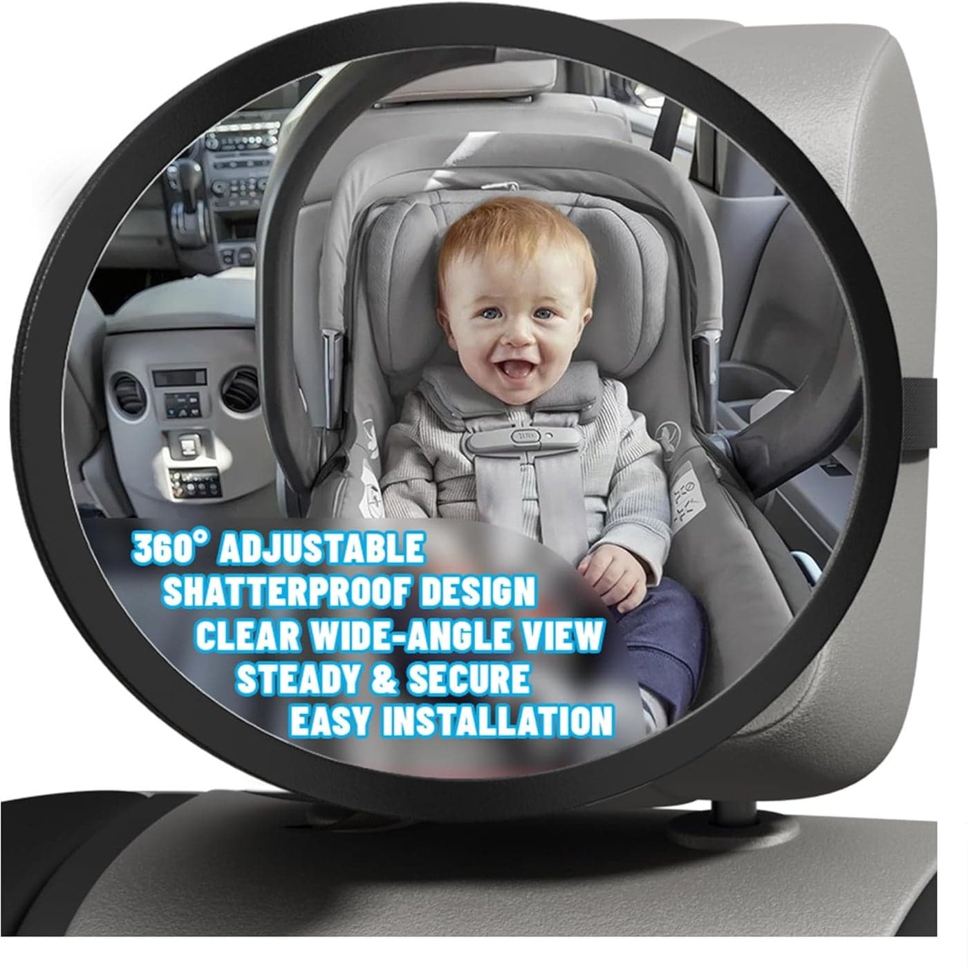 Baby Car Mirror for Rear Facing Carseat Shatterproof Acrylic 360 Adjustable Clear Wide Angle View UltraLight Oval Design Easy Install for SUV Car Truck
