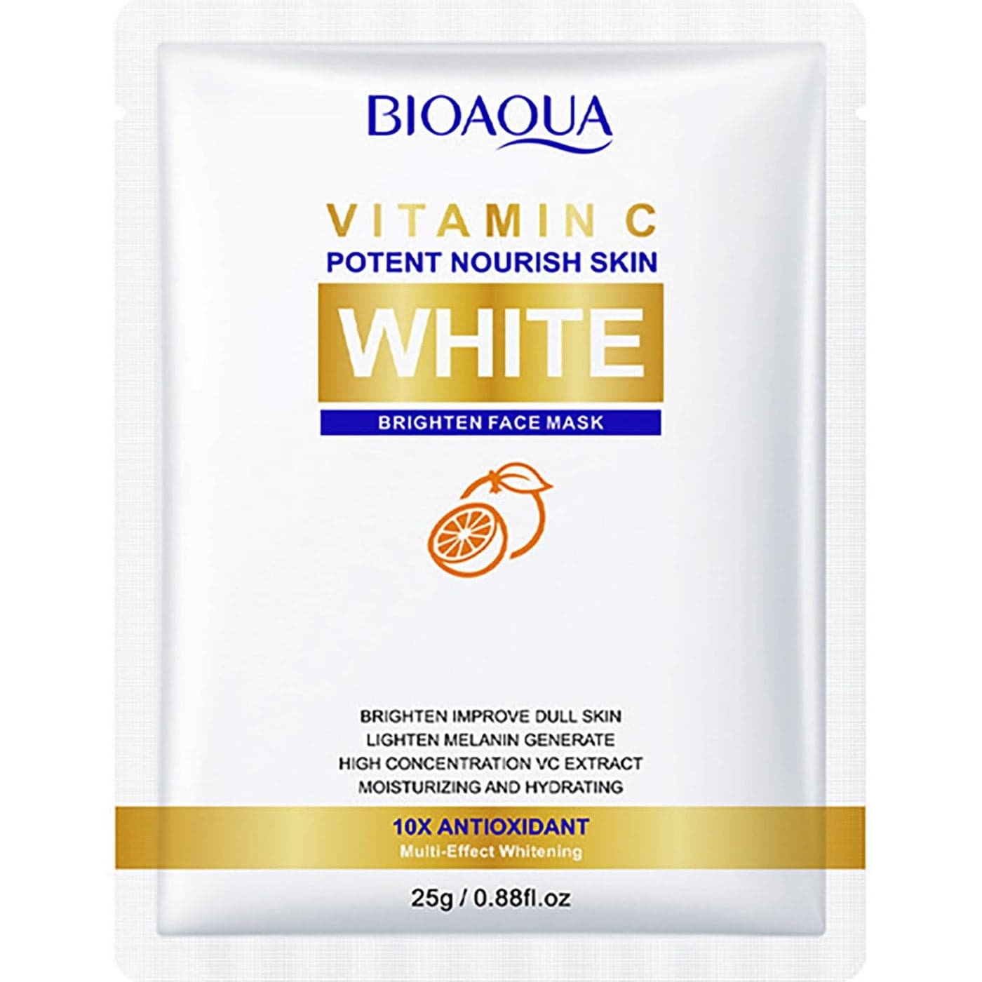 BIOAQUA Vitamin C Facial White Face Mask Orange Extract Moisturizing Hydrating 10x Antioxidant 5x25g088floz