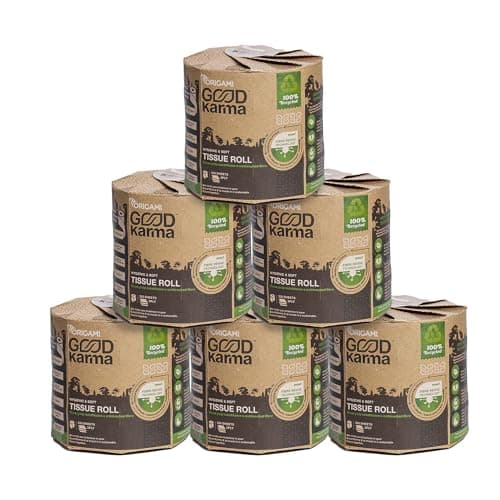 Origami Good Karma 3 Ply Unbleached Eco Friendly Toilet Tissue Paper Pack of 6 | Ultra Absorbent with No Clog & Easy Flush Feature | Gentle on Skin (320 Pulls Total 1920 Sheets)