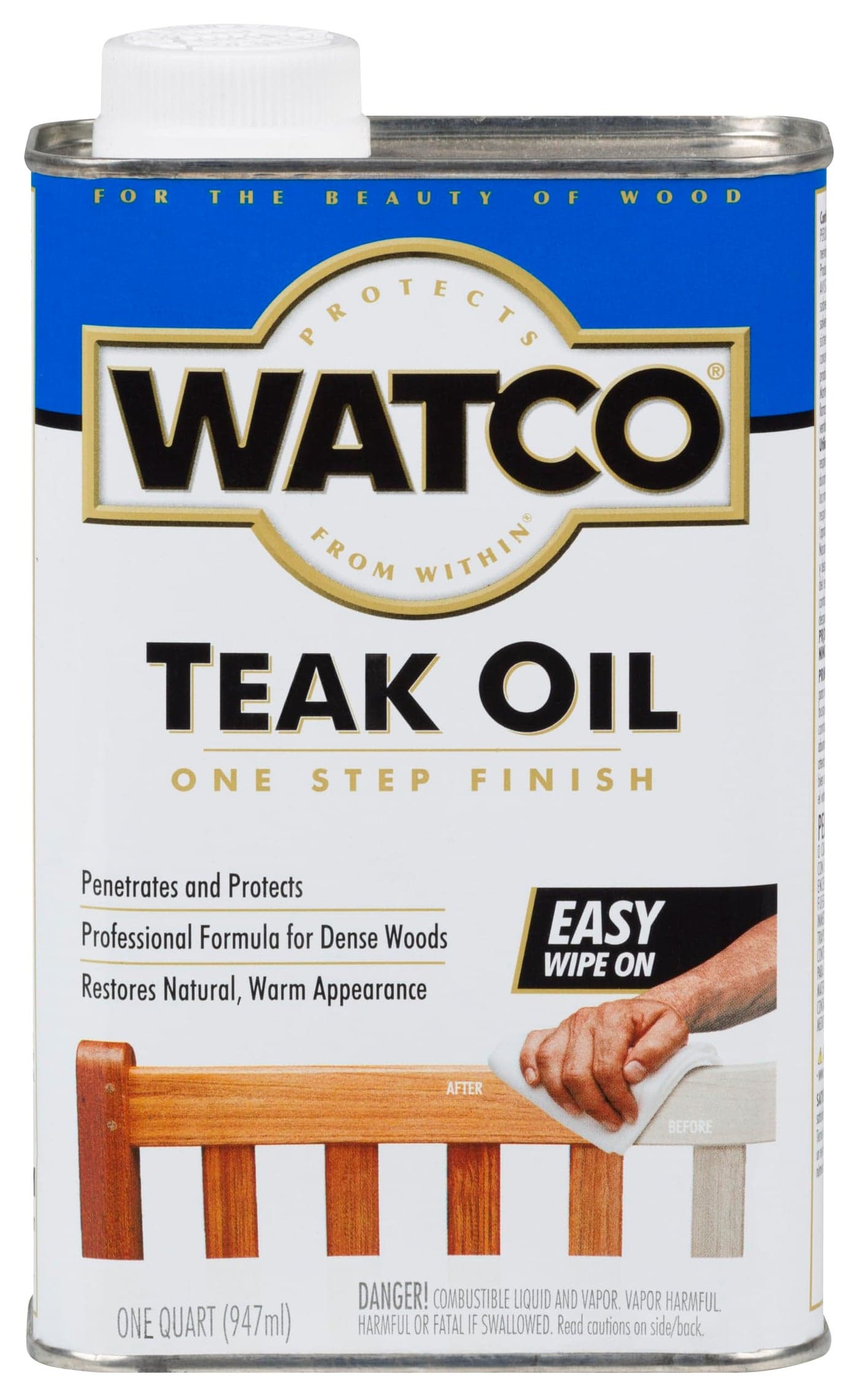 WATCO A67141 Teak Oil One Step Wood Finish for Exterior & Interior Furniture Which Penetrates and Protect from UV, Natural Look (One Quart / 946ml)
