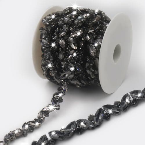 PEARLY JUN 1 Yard Black Rhinestone Chain Trim Rhinestone Trim Chain Crystal Applique Strips DIY Jewelry for Wedding Party Bracelets Craft Bridal Bouquets Embellishment Accessories