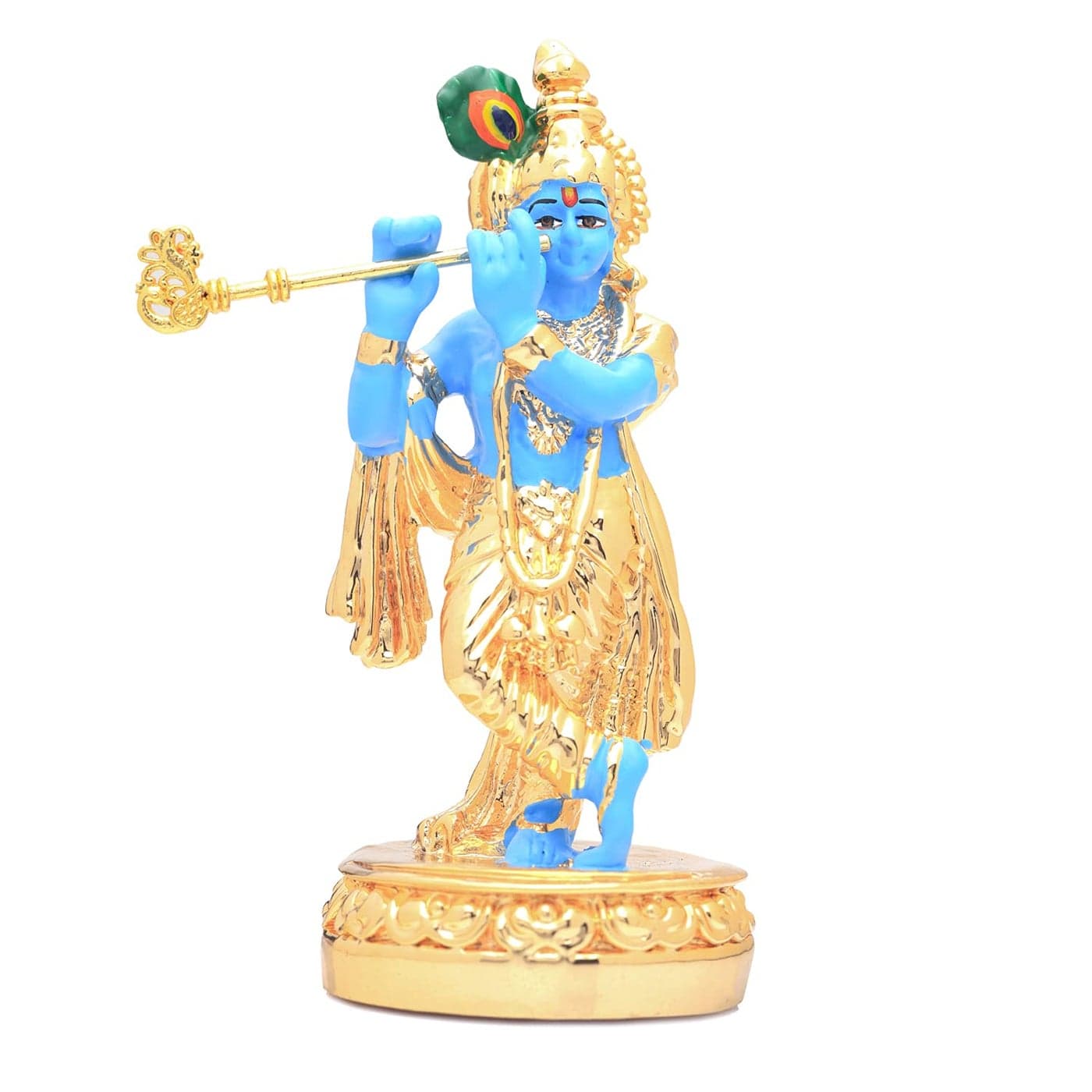 JSK Arts Lord Krishna Flute Load Krishan Gold Plated Terracotta Puja Idol Figurine Sculpture Hindu God of Success Prosperity Good Luck Fortune for Car Dashboard Krishna45INC