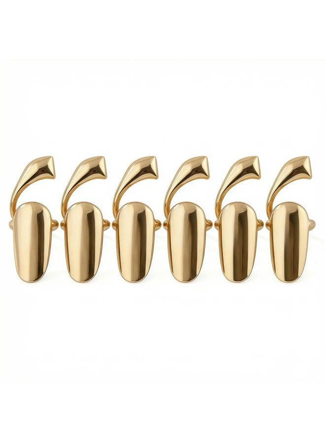 6PCS Gold Women Lady Fashion Retro Metal Nail Finger Ring Fingernail Protective Nail Cap Cover Tip Rings Nail Art Charm Decorations Fingertip Claw for Cosplay