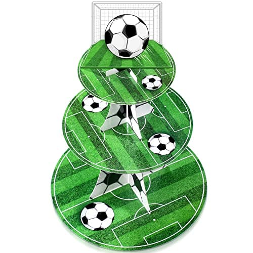 Nuenen Soccer Cupcake Topper Soccer ball Theme Party Cupcake Stand Decorations, 3 Tier Football Sports Theme Stand Soccer Field Decor for Teenagers Sports Birthday Party Supplies