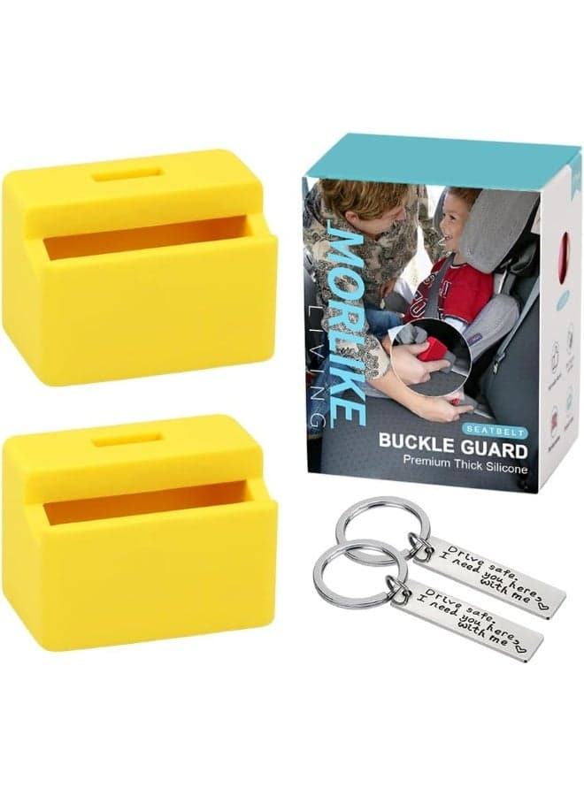 MORLIKE LIVING Silicone Seatbelt Secure Buckle Safety Cover Lock | Keep Children Safe in Car Seat and Prevent Kids from Accidentally Unbuckling | Buckle Guard Fits Almost Vehicles(Yellow, 2 Pack)