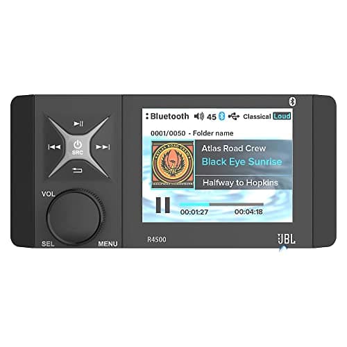 JBL R4500 Wake Series Source Unit - 4" Color Screen Reciever with Bluetooth (5.0), AM/FM/WB, USB Input/Charging/Aux Input/Video Input, Rotary Encoder, 3 Zone line Level Differential outputs