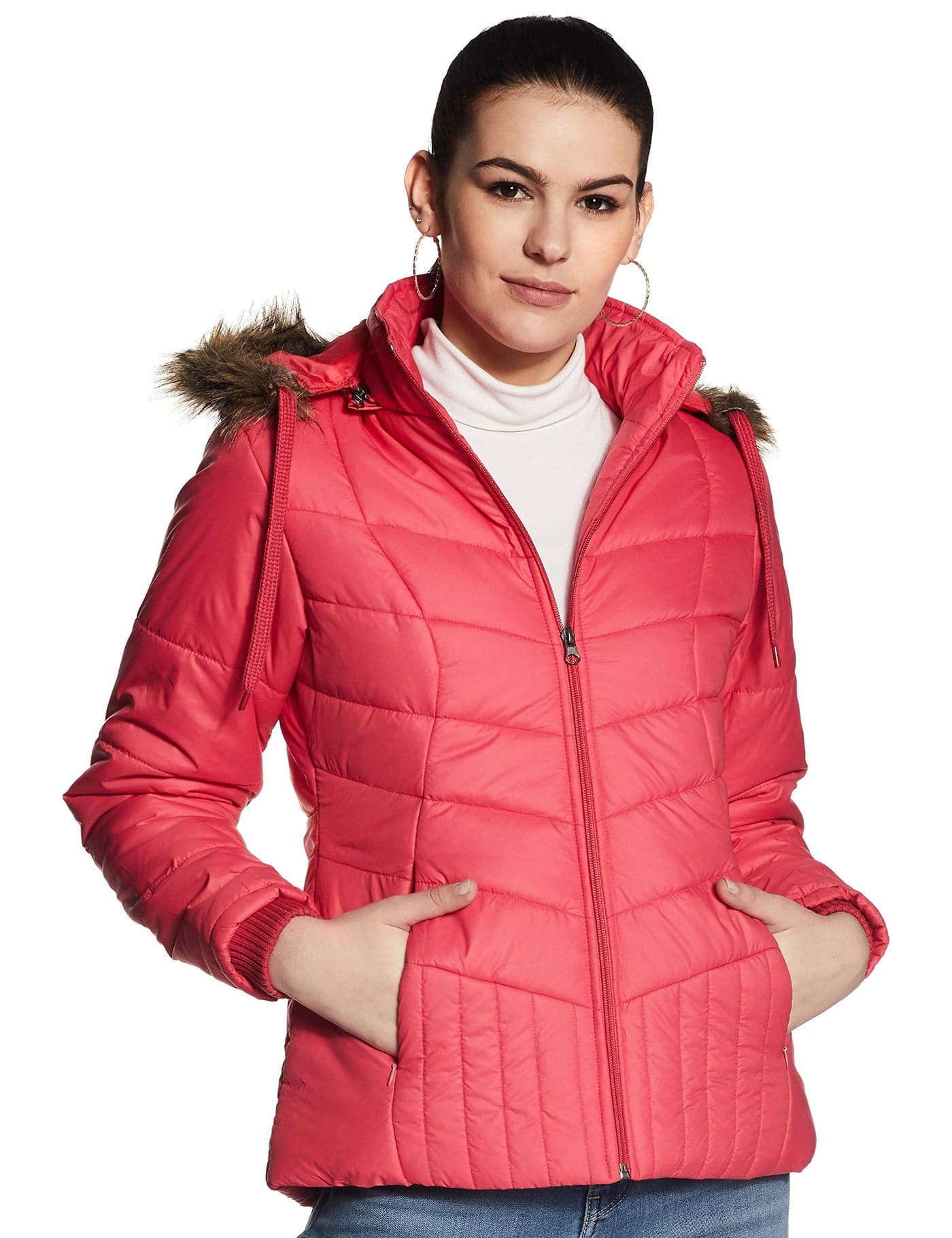 Qube By Fort Collins Women's Nylon Standard Length Parka Coat Jacket Pink Fuchsia (L)