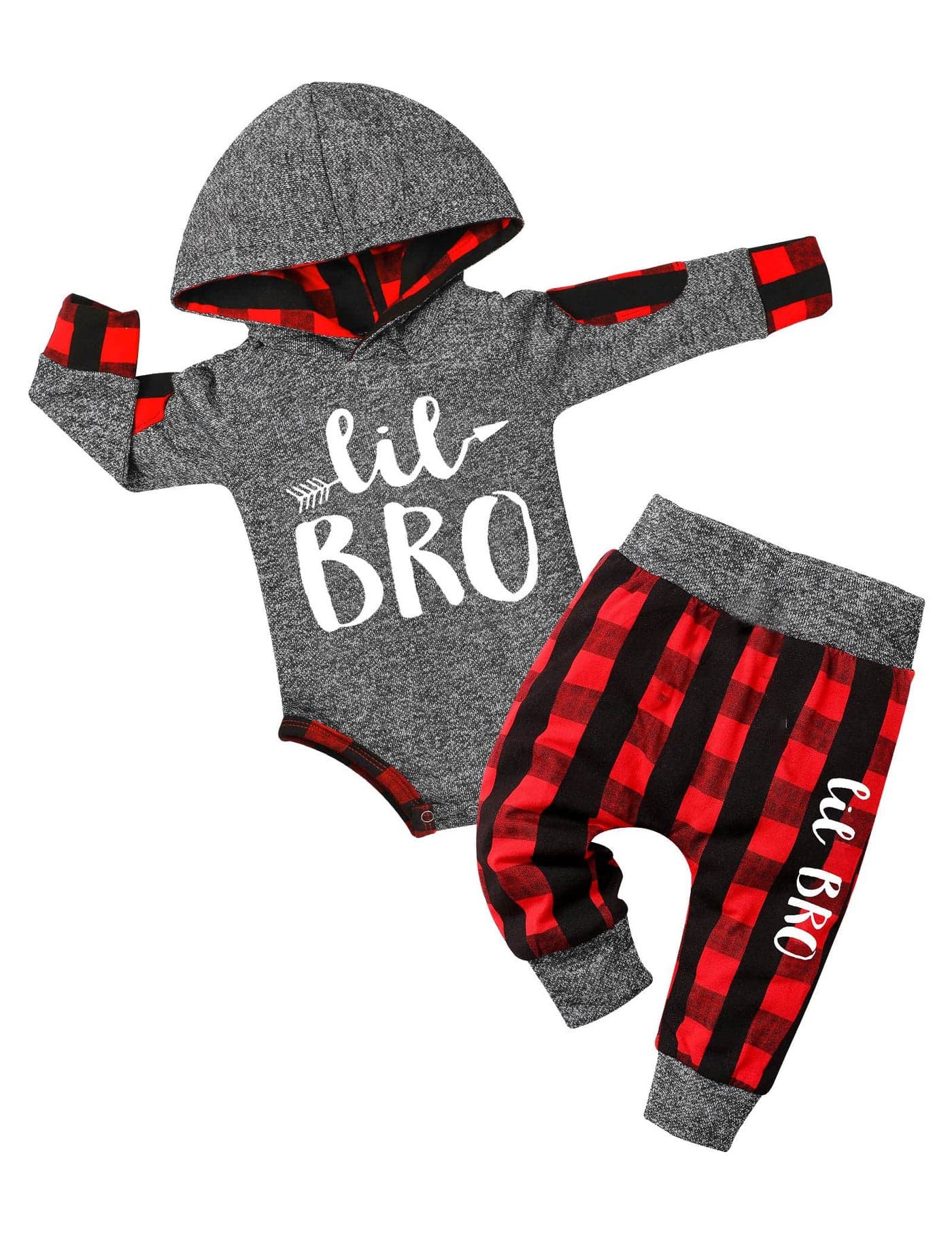 Fommy Newborn Baby Boy Clothes Outfits Little Brother Letter Print Long Sleeve Hoodies +Plaid Long Pants Baby Boy Going Home Outfit Newborn 2pcs Outfits Set