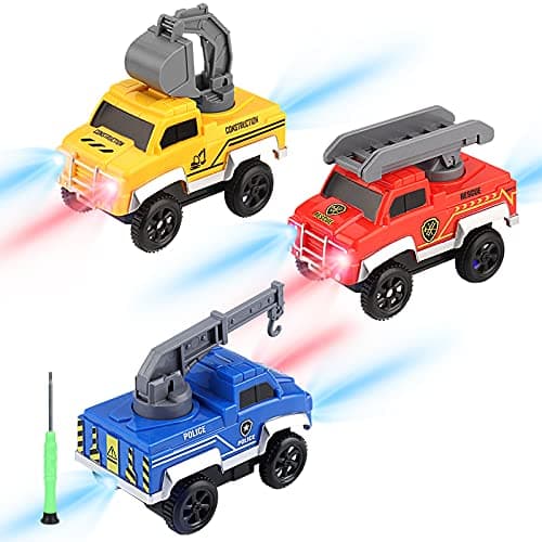 Tracks Cars Replacement only Toy Cars for Magic Tracks Glow in The Dark Racing Car Track Accessories with 5 Flashing LED Lights Compatible with Most Car Tracks for Kids Boys and Girls3pack