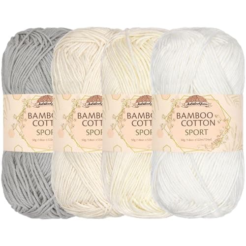 JubileeYarn Bamboo Cotton Sport Yarn 50gSkein Shades of White 4 Skeins