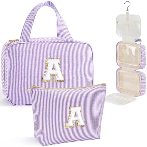 YOOLIFE Birthday Gifts for Women Teenage Girls Initial Hanging Toiletry Bag for Women Teen Girl Travel Toiletry Bag Gifts for Mom Daughter Sister Friends Letter A Purple