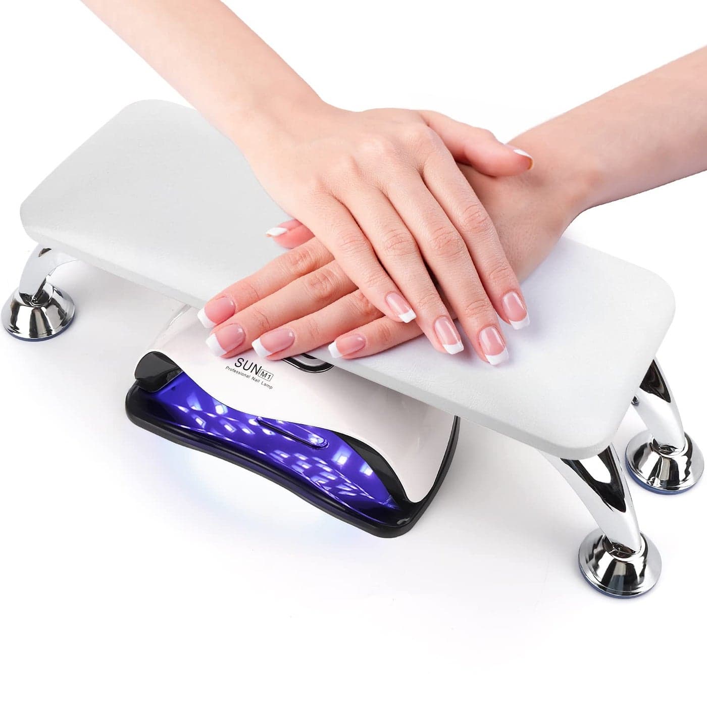 Nail Arm Rest for Acrylic Nails Microfiber Leather Nail Hand Rest Cushion for Nails Soft Hand Pillow Footstool with 4 Stainless Steel Stands Thick Sponge Nail Pillow for Nail Tech Use White