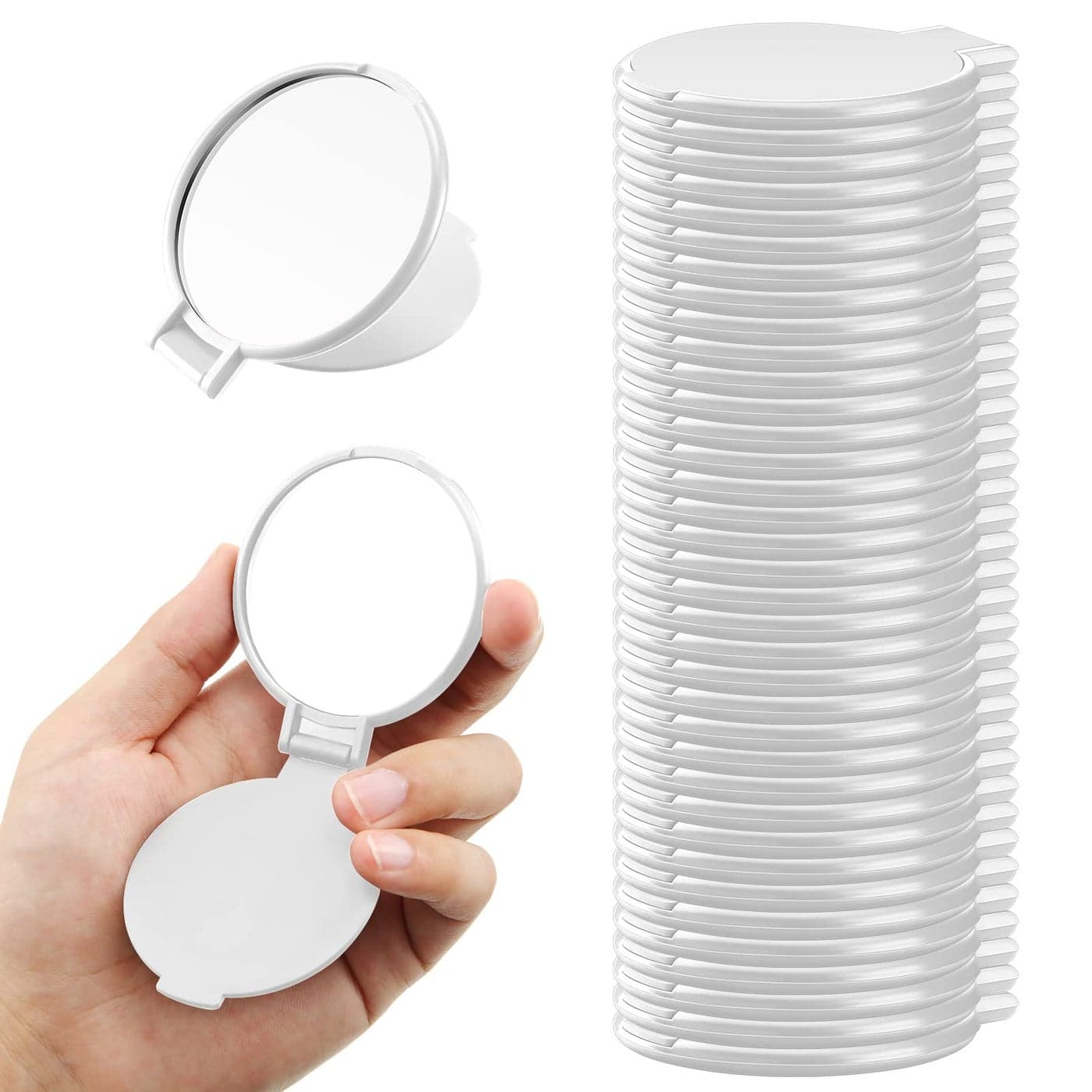 Yalikop 36 Pcs Compact Mirror Bulk Portable Round Makeup Mirror Mini Foldable for Purse Women Travel Daily Use Mothers Day Gifts White