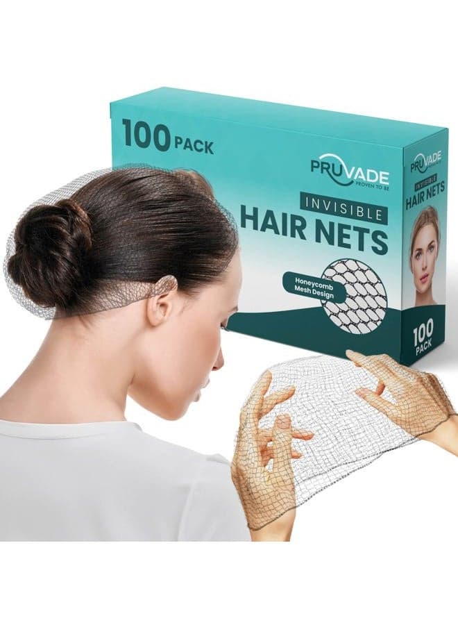Invisible Hair Nets for Women & Men | Pack of 100 | Elastic 24" Mesh Hair Net for Buns, Long Hair & Short Hair - Hairnets for Ballet Dancers, Sleeping, Wig Storage, Food Service & More