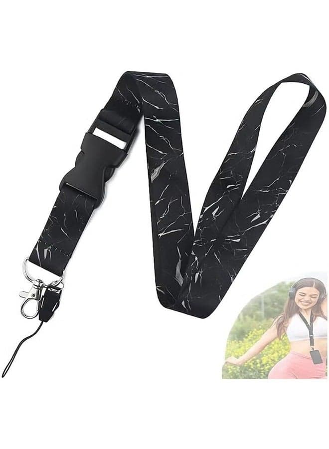 Black Marble Lanyard, Premium Soft Fabric Neck Lanyard Keys Lanyards Strap Quick Release Detachable Buckle Black Silky Marble Keychain ID Holder Cell Phones Bags Accessories