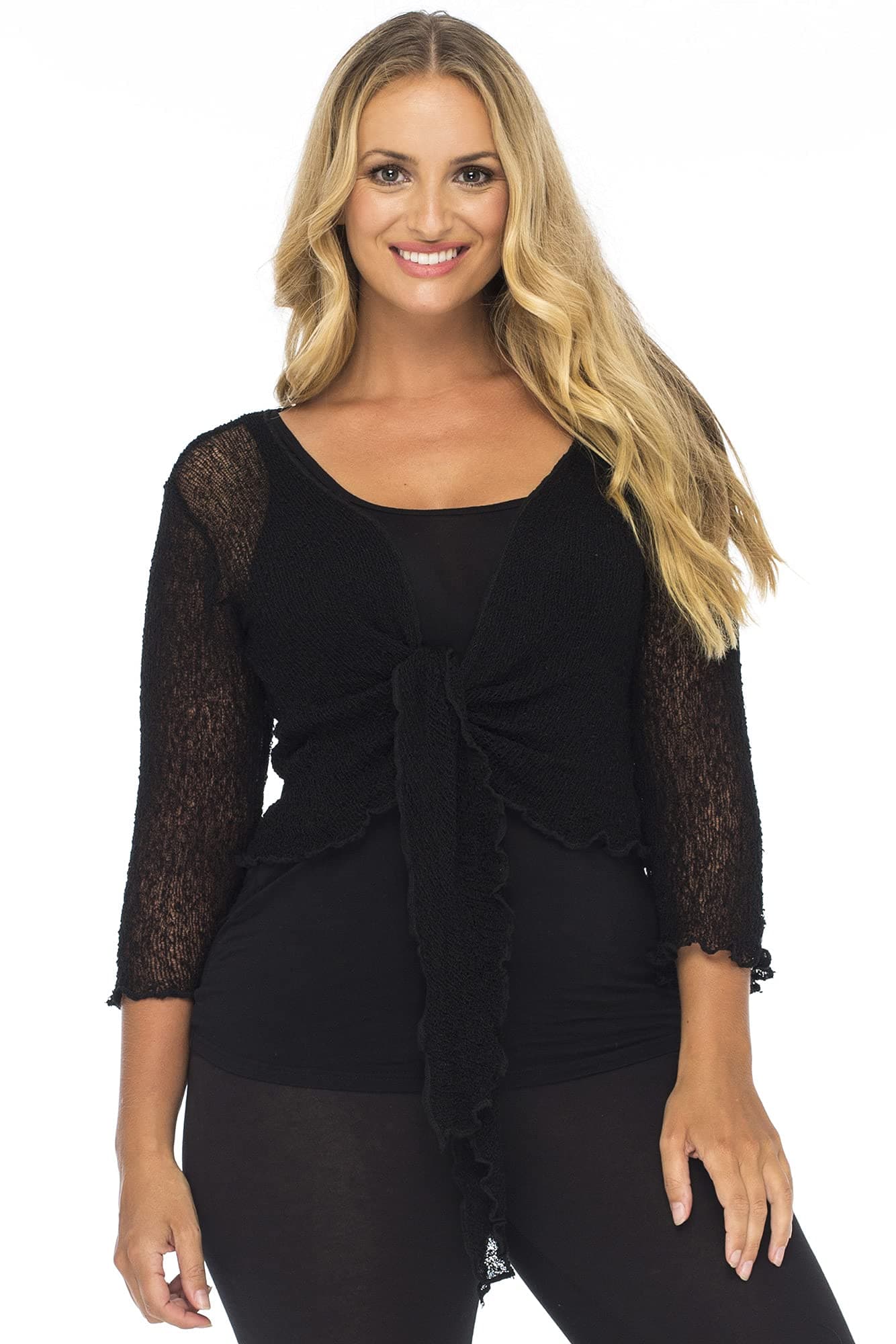 Back From Bali Womens Plus Size Shrug Bolero Sheer Cardigan Arm Cover 2X 3X 4X Lightweight Black