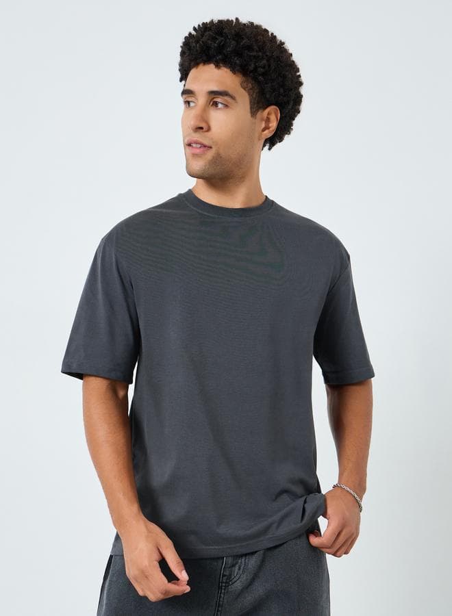 Men Grey Oversized T-Shirt with Galaxy Print Back