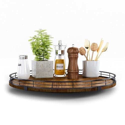 Farmhouse Oak 16 Lazy Susan Turntable Organizer for Cabinet Round Wooden Lazy Susan Organization and Storage for Dining Table Pantry Kitchen Countertop CupboardHome Decor Walnut Wood 16