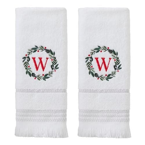 SKL Home ChristmasWinter Wreath Monogram Hand Towel W 2pc Set for BathKitchenBar Gift White