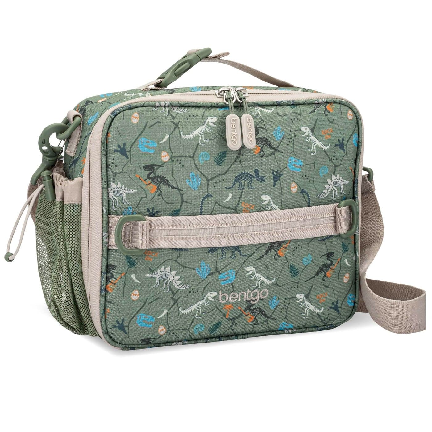 Bentgo Kids Lunch Bag Durable DoubleInsulated Lunch Bag for Kids 3 Holds Lunch Box Water Bottle Snacks EasyClean WaterResistant Fabric Multiple Zippered Pockets Dino Fossils