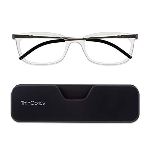 ThinOptics Unisex Adult Glasses Reading, Attachable Case / Rectangle Clear, 1.50 US
