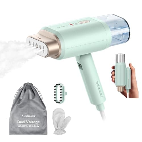 Newbealer Professional Business Travel Steamer 1200W HighPower Dual Voltage 100240V Fast 20s Heat Up for Clothes Horizontal Vertical Steaming Foldable Solid 172 lbs 180ml Green