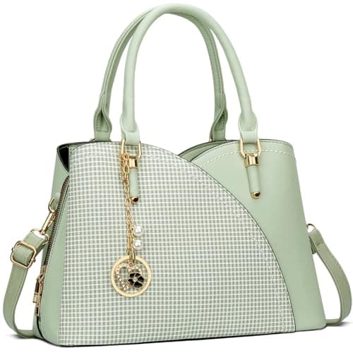 KKXIU Triple Compartments Purses and Handbags for Women Fashion Ladies Satchel Shoulder Top Handle Bag (1-Green)