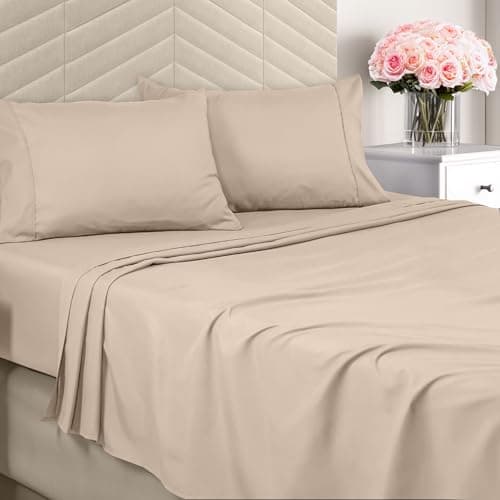 Utopia Bedding Queen Sheet Set - Brushed Microfiber - Soft Bed Sheets for Queen Size Bed Set - Includes 1 Fitted, 1 Flat, & 2 Pillow Cases - Deep Pocket (Beige)