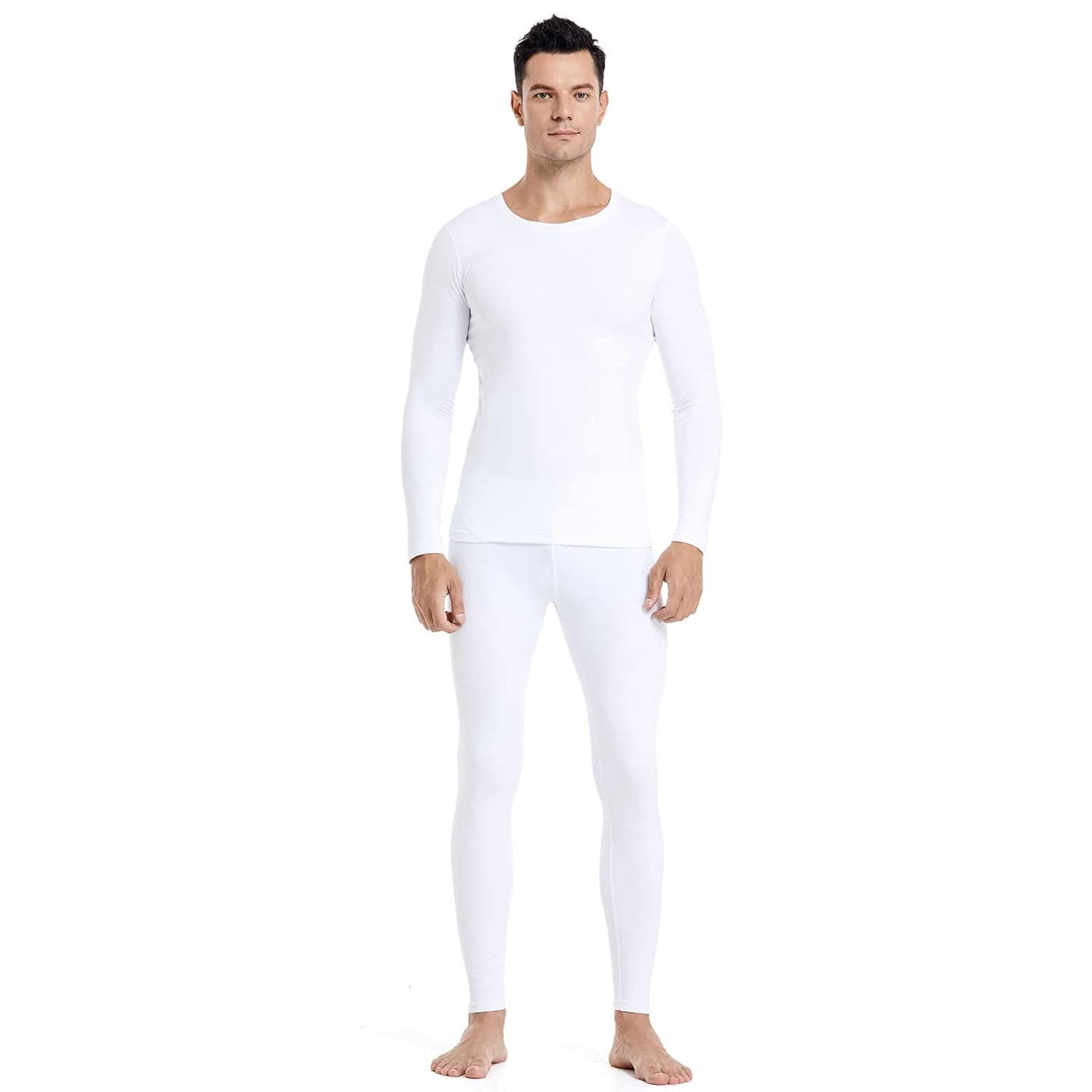 PISIQI Thermal Underwear Men UltraSoft Long Johns Set with Fleece Lined Base Layer Winter Skiing Warm Top Bottom White