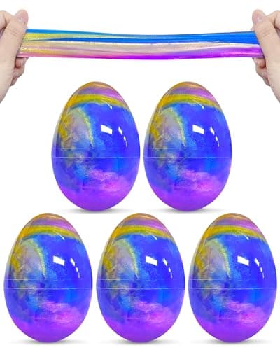 Greingways 5 Pack Prefilled Easter Eggs Galaxy Slime Toys Teens Easters Basket Stuffers Egg Fillers Easter Games Gift Party Favors Filled Egg for Kids Boys Girls Toddlers BluePurpleGold