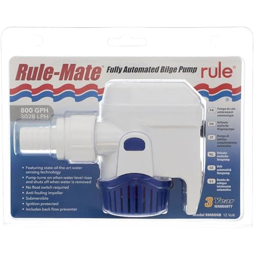 Rule-Mate Automatic Submersible Bilge Pumps 12V RM800B- 800GPH with Auto Sense Intelligence - Thermal Cut-Off & Backflow Prevention - Compact Design for Boats - Easy Install Threaded Discharge