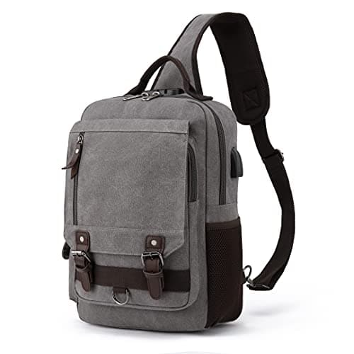 Leaper Retro Crossbody Bag Sling Bag Canvas Messenger Bag for Men Women Shoulder Bag Crossbody Handbags Satchel Gray, XL