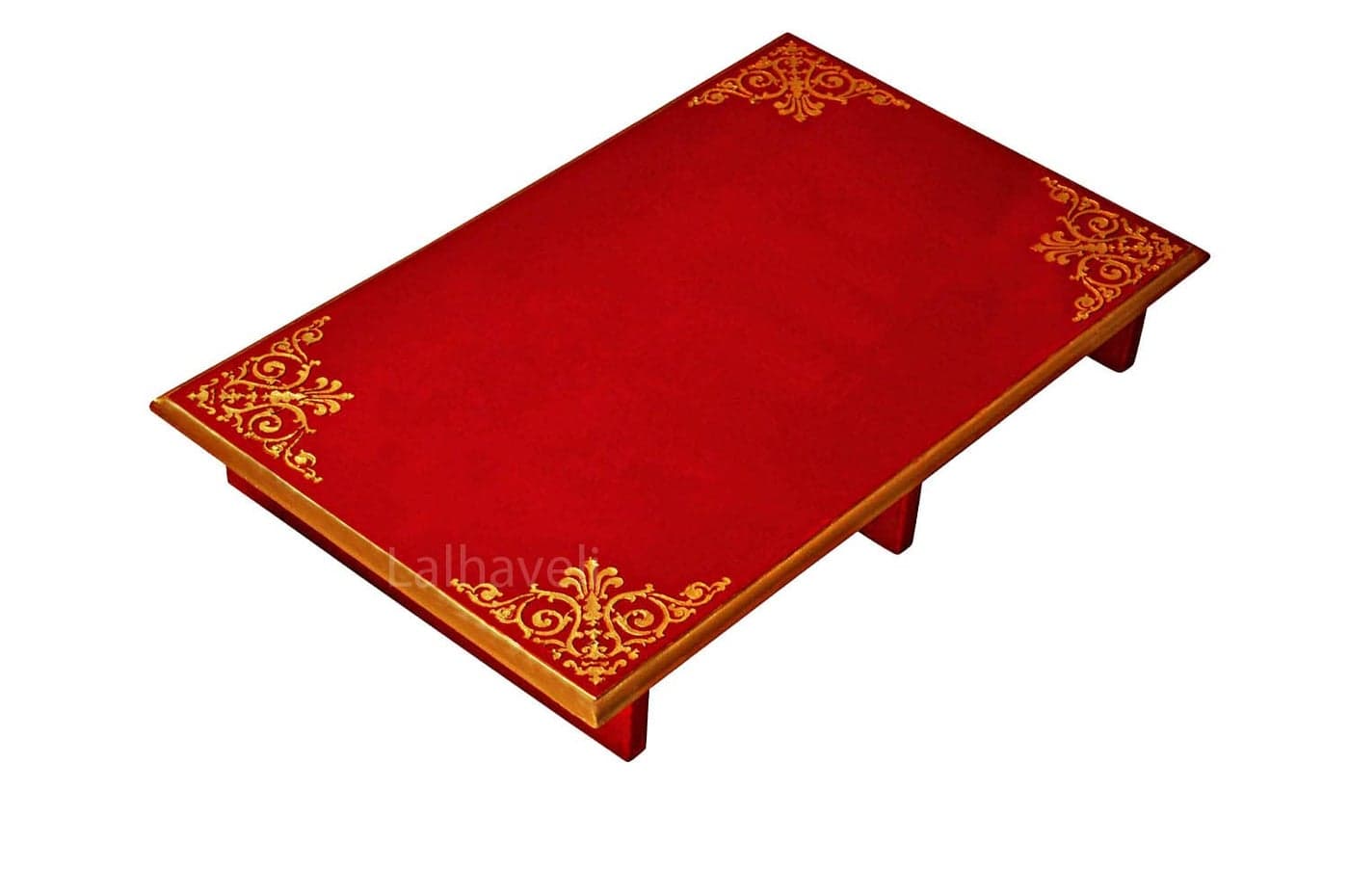Lalhaveli Big Size Wooden Peetalu for Pooja Sitting Patla for Durga Pooja Red Home Decor MATA Chowki Pata 24 X 15 X 4 Inch