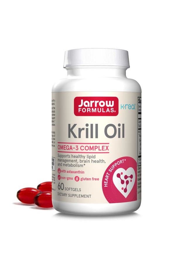 Krill Oil - Phospholipid Omega-3 Complex with Astaxanthin - Dietary Supplement - Supports Brain Function, Metabolism & Heart Health - 60 Softgels - 30 Servings (Packaging May Vary)