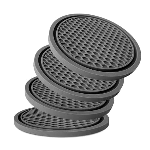 KULOLO Car Cup Holder Coaster 4 Pack Non Slip ShockproofFlexible PVC Rubber Insert for CarTruckSUVVan 275x02 Universal Fit Auto Cup Holders Accessories for Women and ManGray