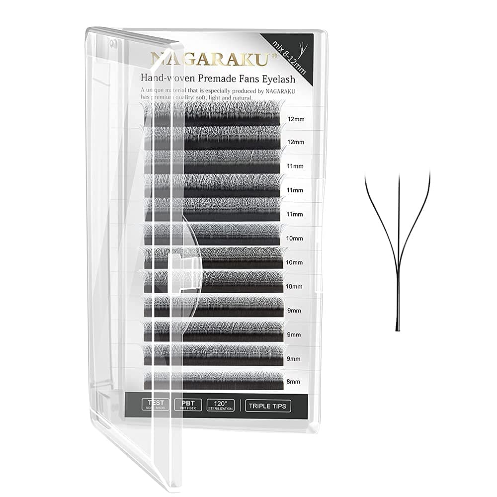 NAGARAKU 3D W Shape Eyelash Extension Volume Premade Matte Black Cluster Easy Fanning yy Eye Lashes with Thickness 007mm 13mm W3DCurlC