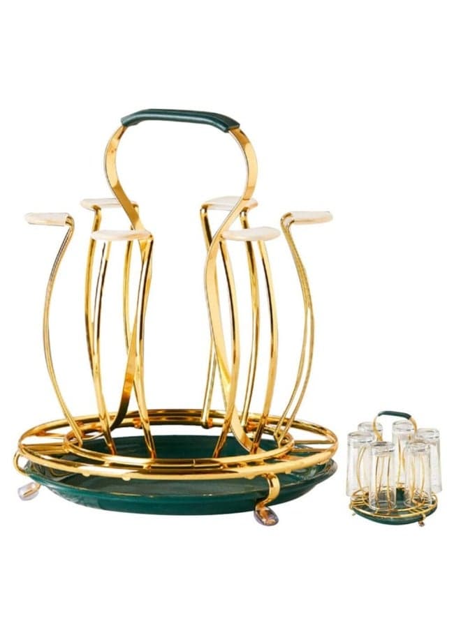 Golden Metal Mug Tree Stand with 6 Hooks for Coffee Cup Display and Kitchen Organizer