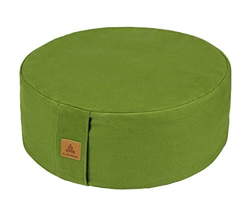 FelizMax Zafu Buckwheat Meditation Cushion,D=33cm/41cm H=14cm,Round Zabuton Meditation Pillow,Yoga Bolster Kneeling Pillow Premium Yoga Pillow Sitting on Floor Zippered Cotton Cover-41cm, Dark Green